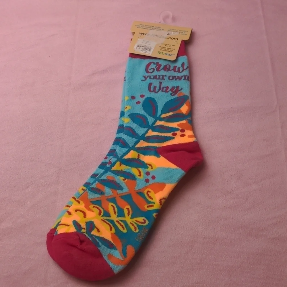 Fabdaz Blue and Orange Plant Print Grow Your Own Way Socks size 5-10
